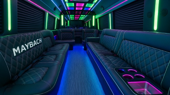 Interior of Charter Bus Company Spokane Valley's 40 Passenger Party Bus in Spokane Valley
