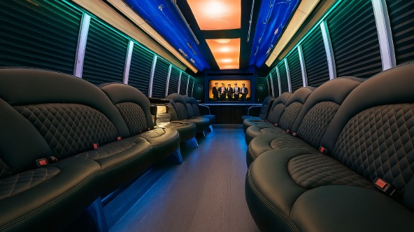 Interior of Charter Bus Company Coeur d'Alene's 50 Passenger Party Bus in Coeur d'Alene